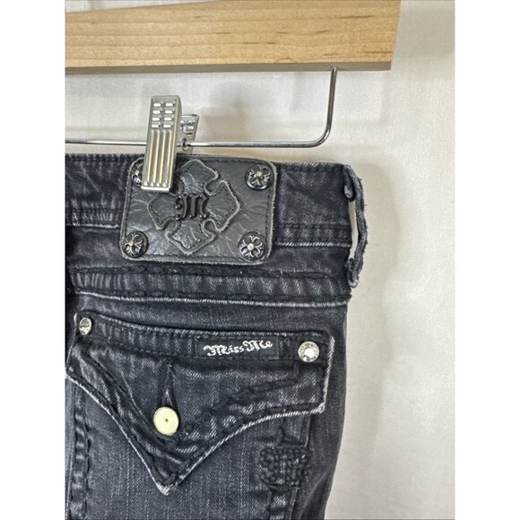 Miss Me Black Skinny Jeans Women’s 29X32 Embellished Flap Pockets Distressed - Picture 6 of 9
